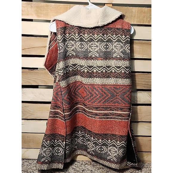 Me Jane Aztec Navajo Print Vest Womens Tag XL Wool Blend Faux Fur Southwestern - Picture 5 of 8